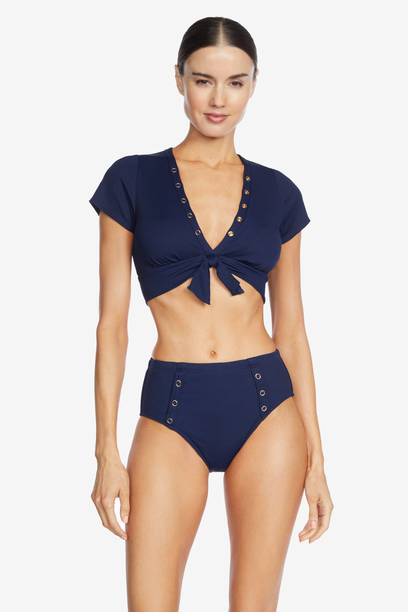 High waisted navy swim hot sale bottoms