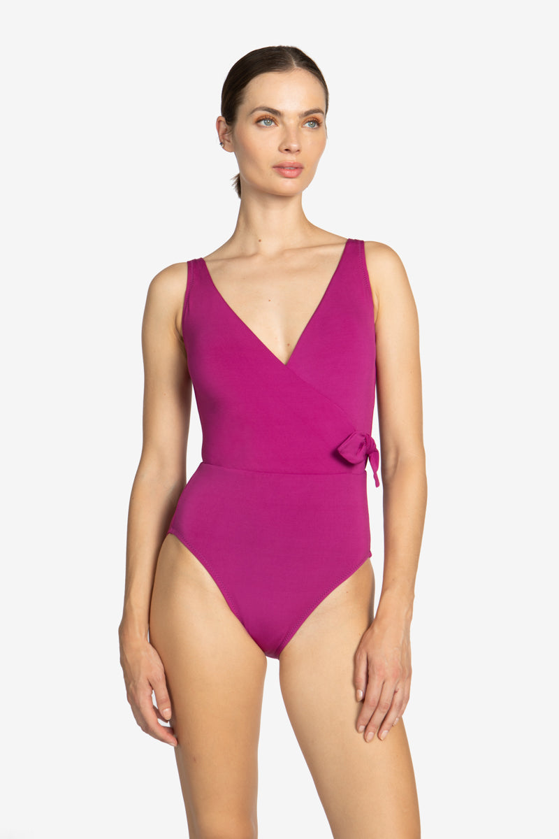Brigitte Wrap Swimsuit, Women's Pink One-Piece, Plus Size Swimsuit