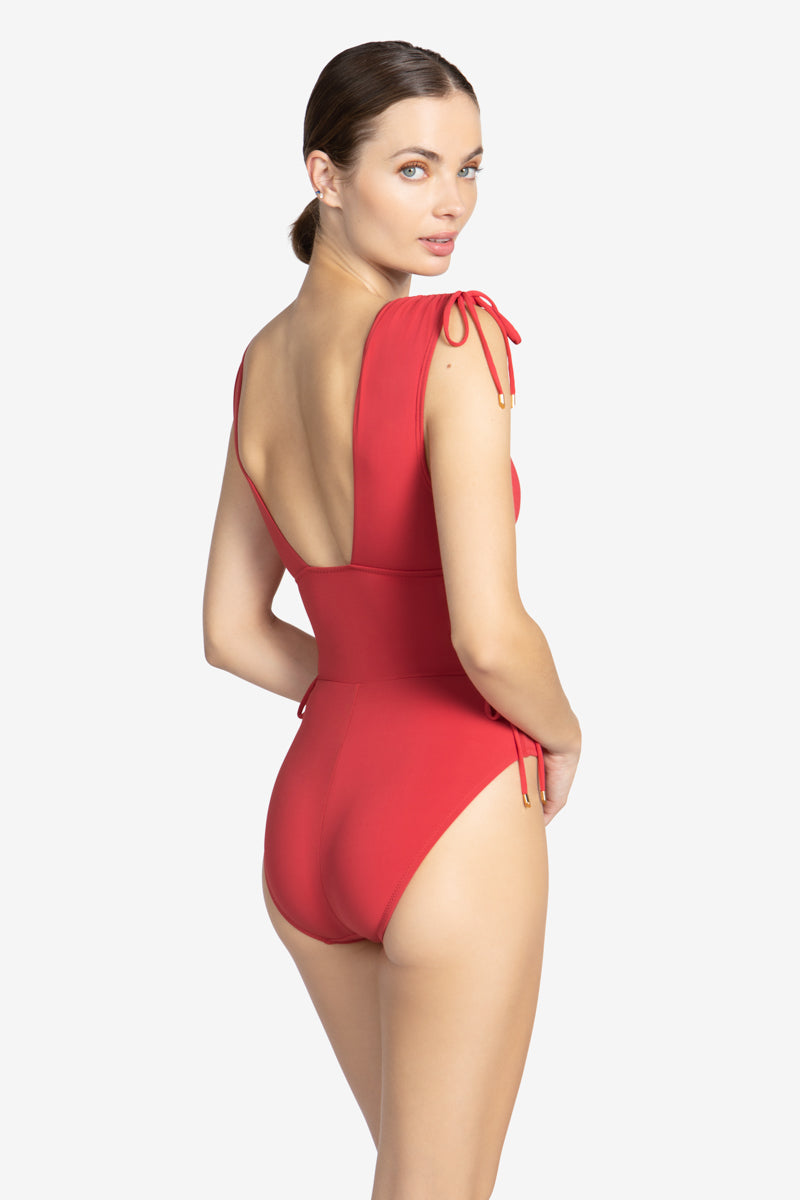 Robin Piccone Aubrey Strapless Cinched One-Piece Swimsuit