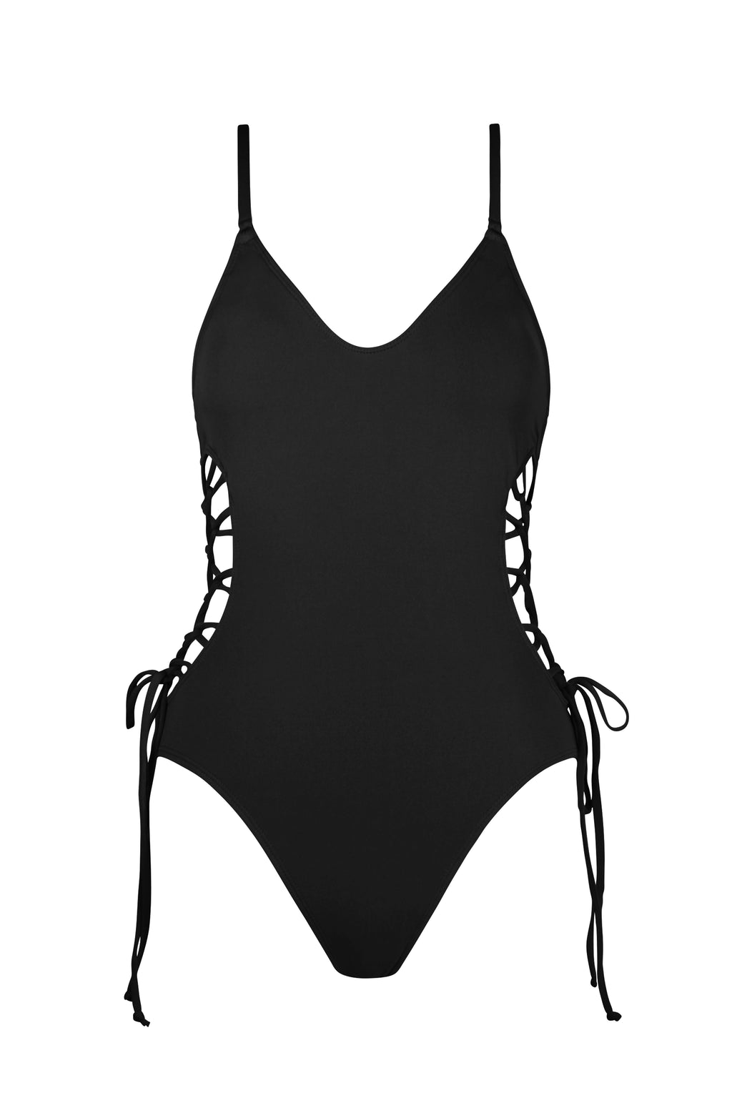 Black Lace Up Front Swimsuit, Swimwear