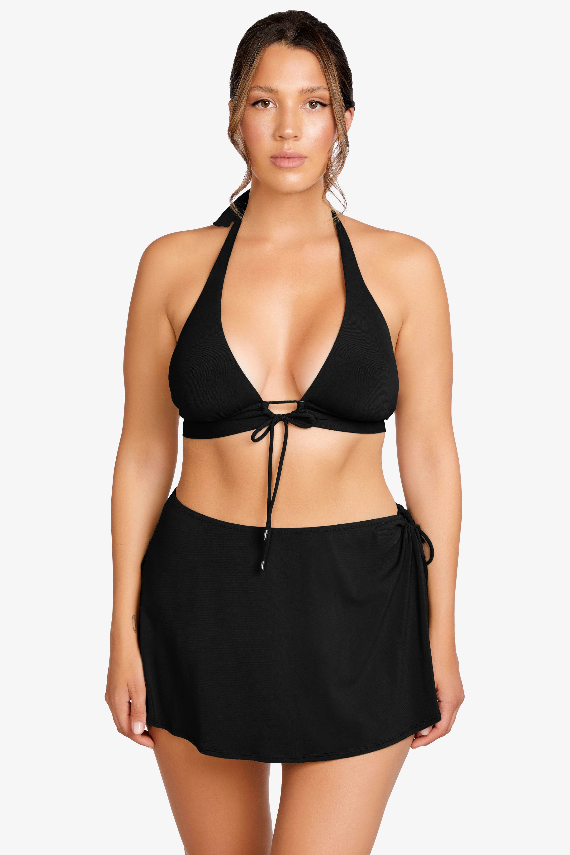 Black And Ruffle Shoulder Swim Skirt Bikini Set – shopvelora.co