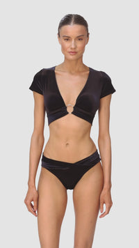 Robin Piccone Ava Solid Cropped T-Shirt Bikini Top & Solid Twist